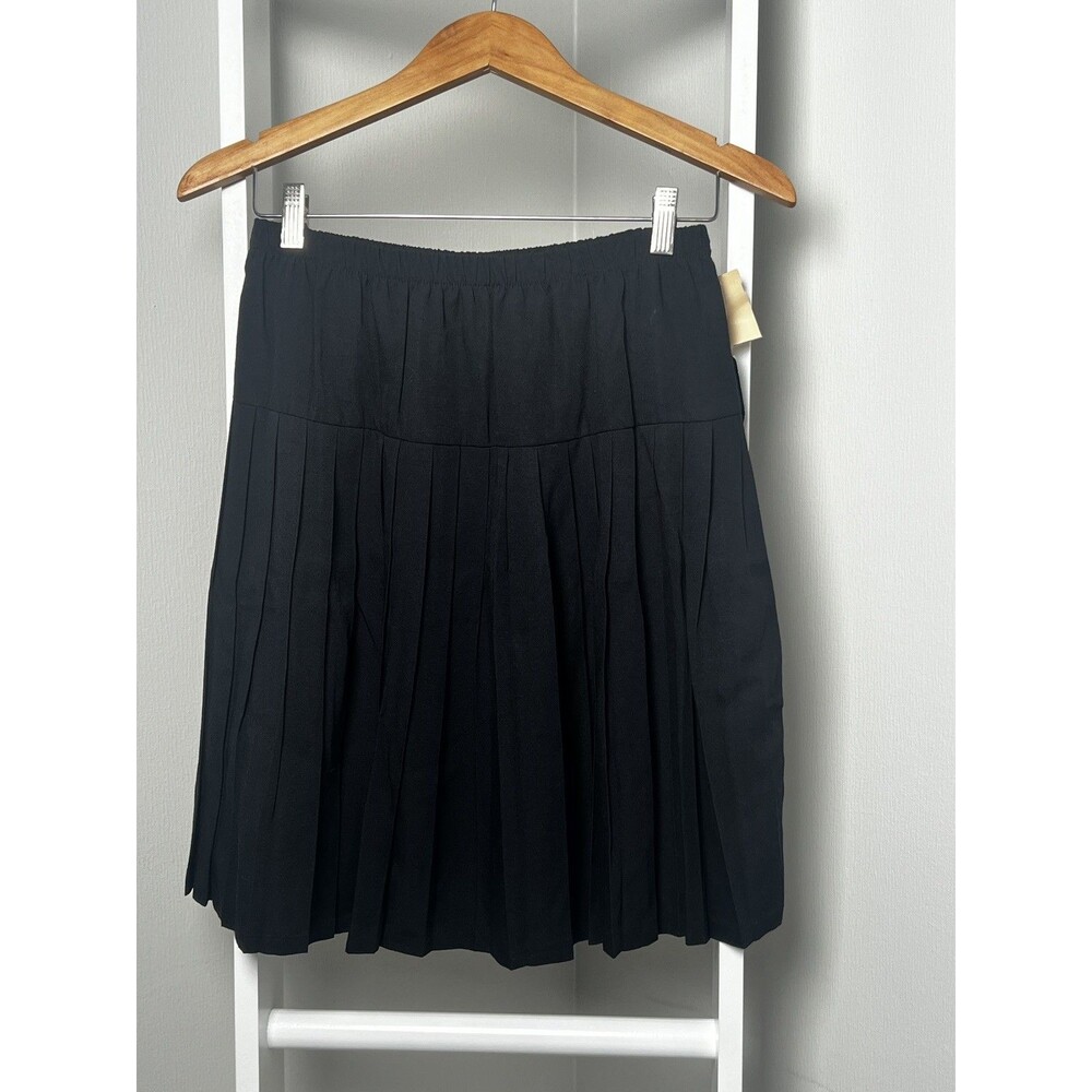 Fritzi A-Line Pleated Skirt Womens M NEW Black Flat Yoke Elast Waist Knee Lngth